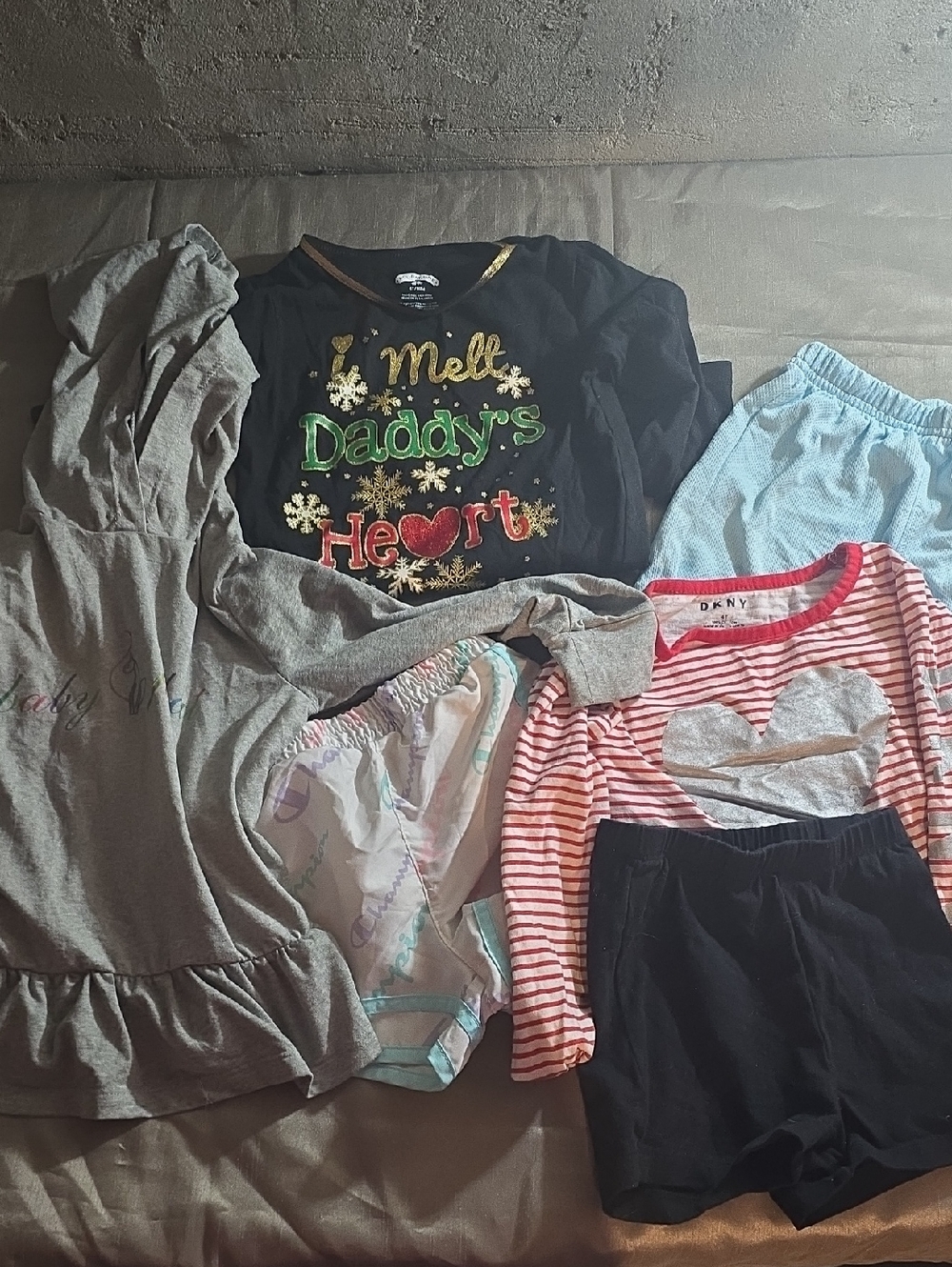 Dkny Girls Black and Red Holiday Pajama Top with Gold and Green Accents